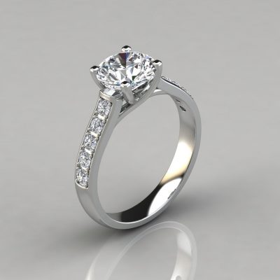 Solid Gold Round Cut Cross Prong Moissanite Engagement Ring