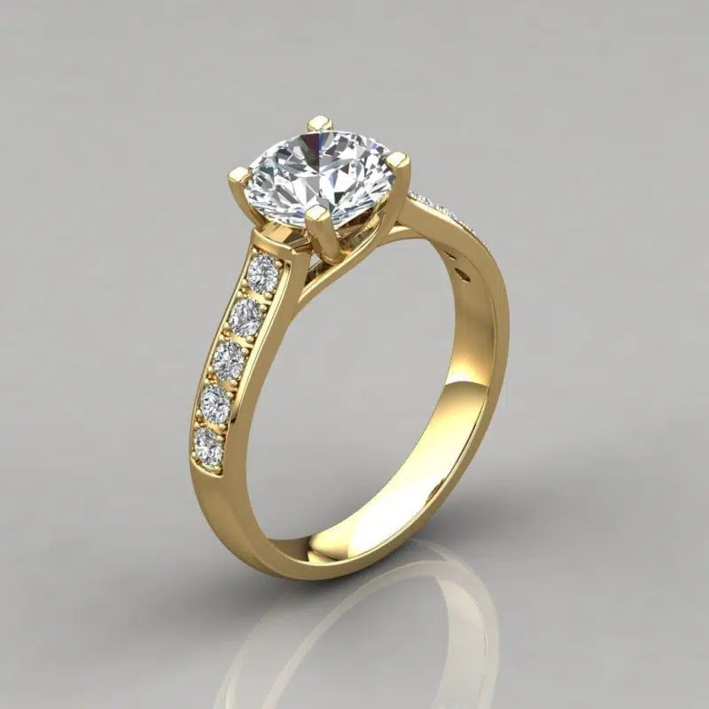 Solid Gold Round Cut Cross Prong Moissanite Engagement Ring