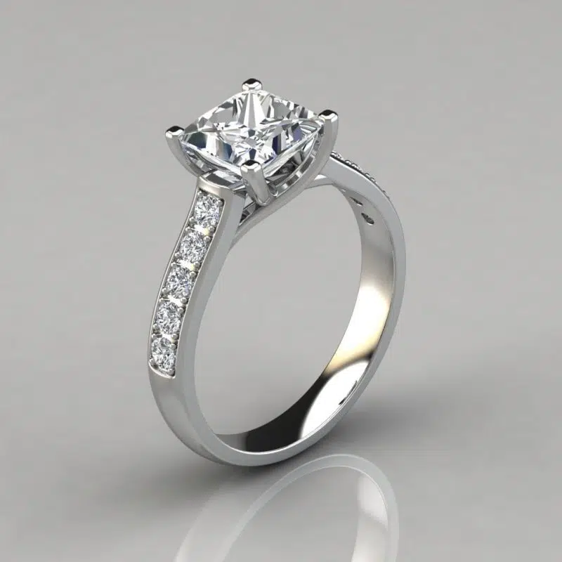 Princess Cut Cross Prong Moissanite Engagement Ring