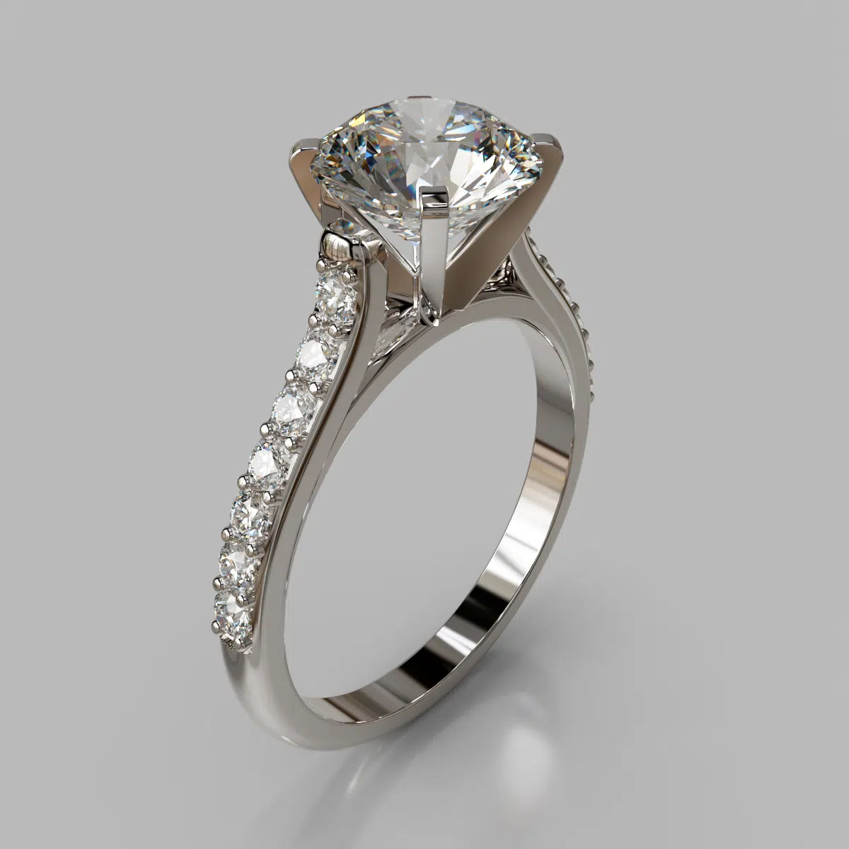 Moissanite Round Cut Cathedral Style Engagement Ring With Accents Moissanite Round Cut Cathedral Style Engagement Ring With Accents