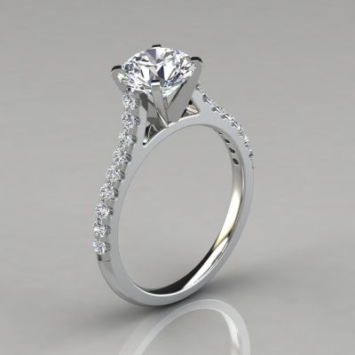 Moissanite Round Cut Cathedral Style Engagement Ring With Accents