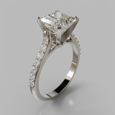 Tall Cathedral Princess Cut Moissanite Engagement Ring