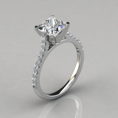Tall Cathedral Princess Cut Moissanite Engagement Ring