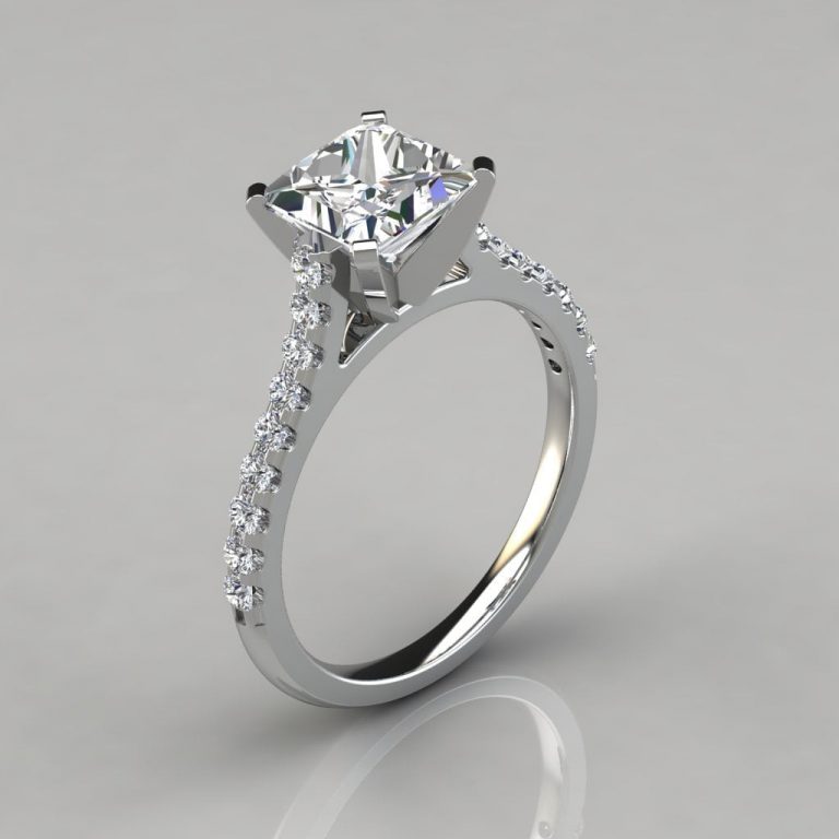 Moissanite Round Cut Cathedral Style Engagement Ring With Accents ...