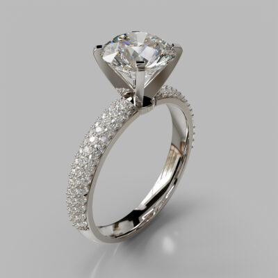 Trio Micro Pave Moissanite Engagement Ring
