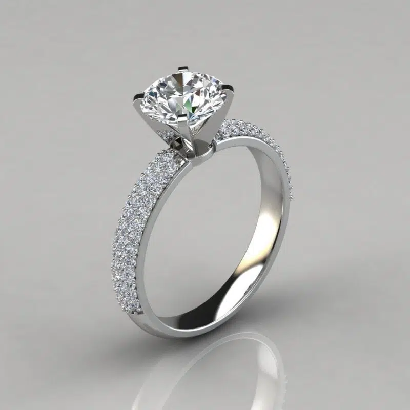 Trio Micro Pave Moissanite Engagement Ring