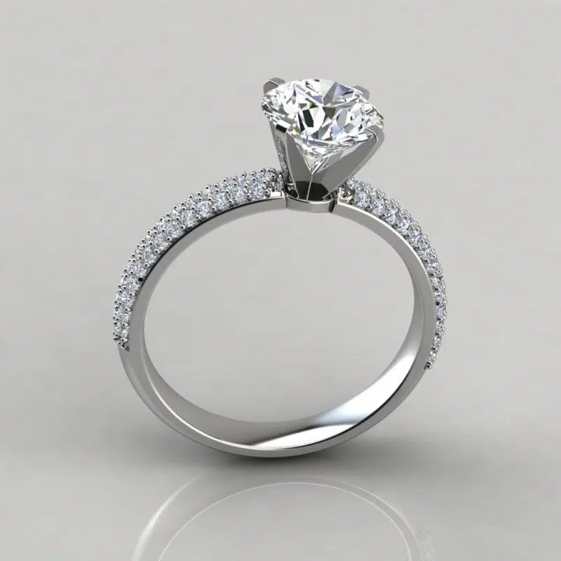 Trio Micro Pave Moissanite Engagement Ring
