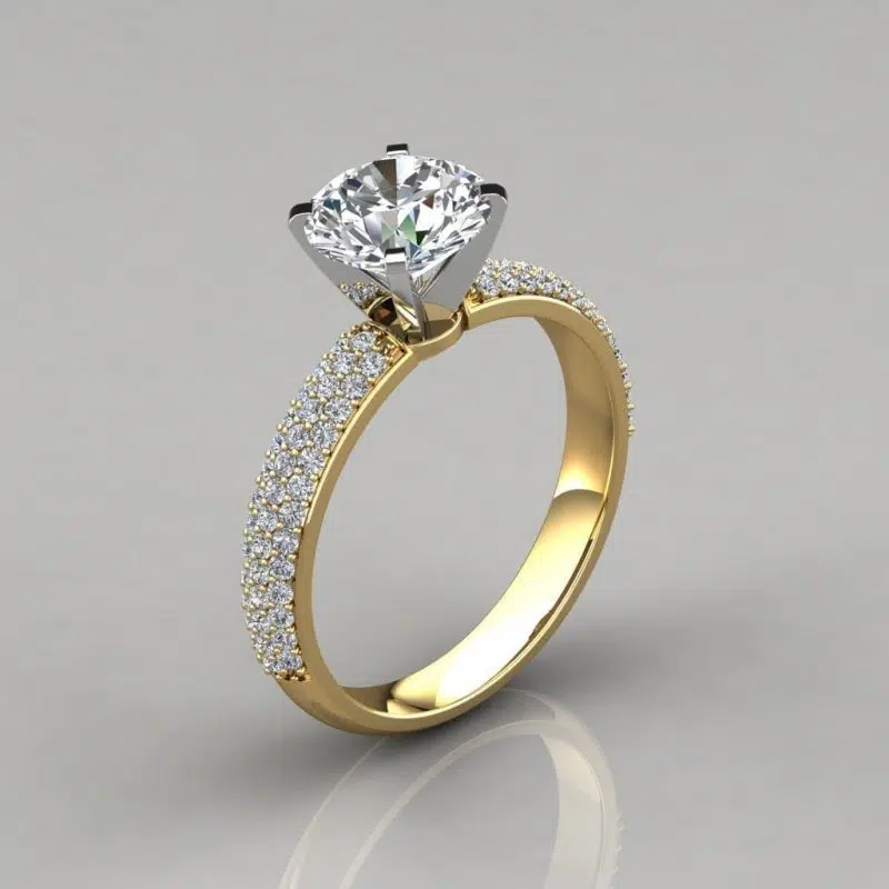 Trio Micro Pave Moissanite Engagement Ring