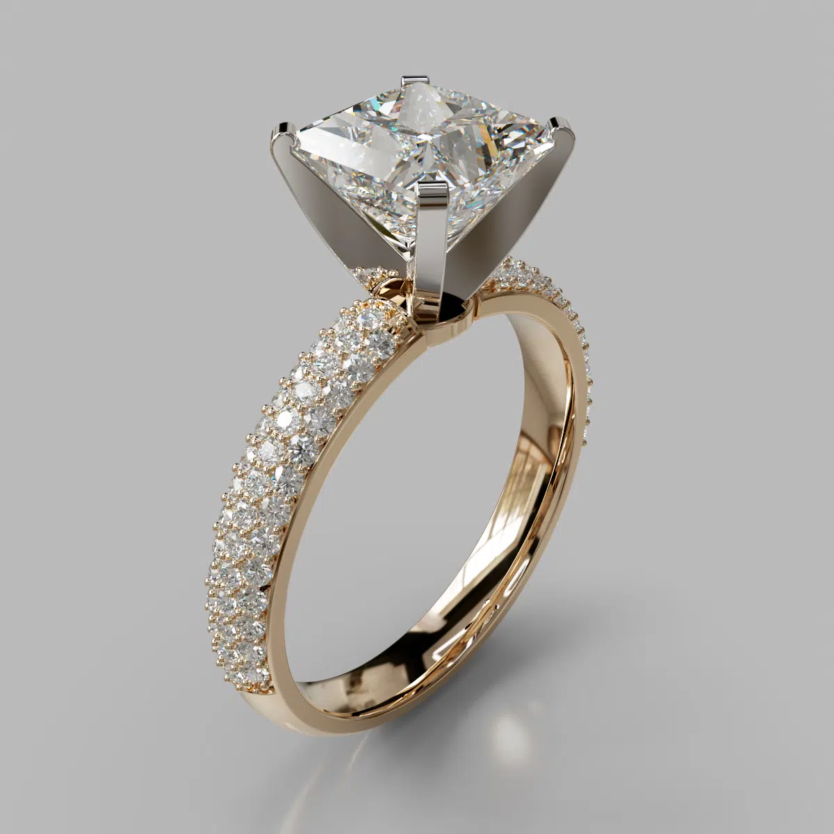 Wide Micro Pave Princess Cut Moissanite Engagement Ring Wide Micro Pave Princess Cut Moissanite Engagement Ring