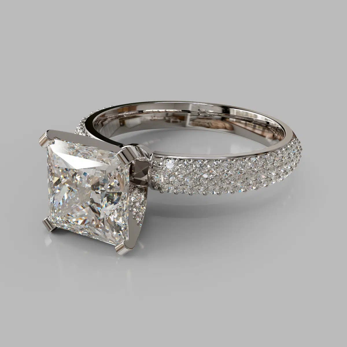 Wide Micro Pave Princess Cut Moissanite Engagement Ring Wide Micro Pave Princess Cut Moissanite Engagement Ring