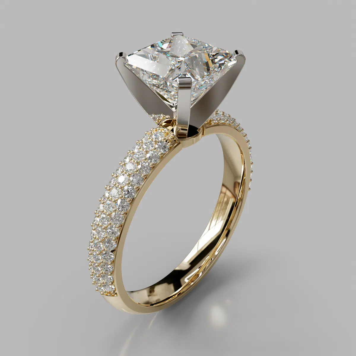 Wide Micro Pave Princess Cut Moissanite Engagement Ring Wide Micro Pave Princess Cut Moissanite Engagement Ring