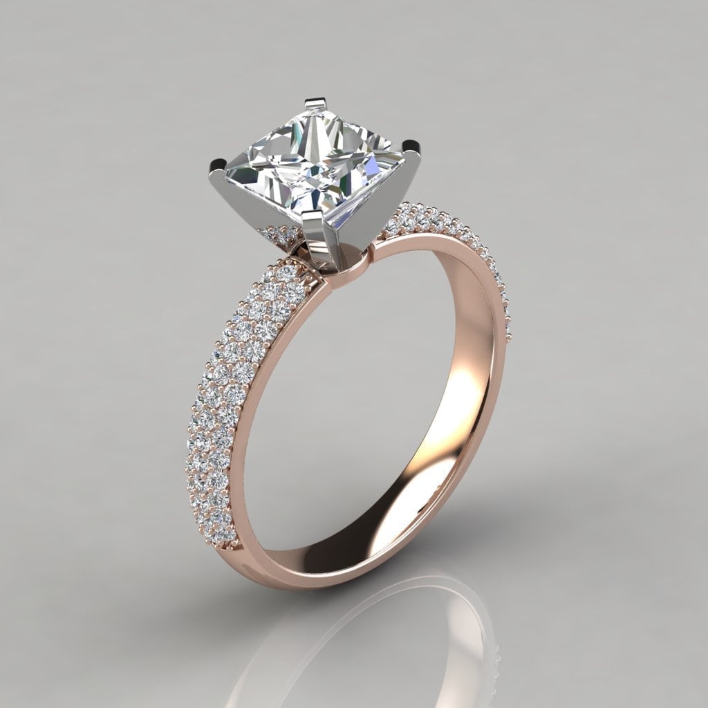 Wide Micro Pave Princess Cut Moissanite Engagement Ring | Forever ...