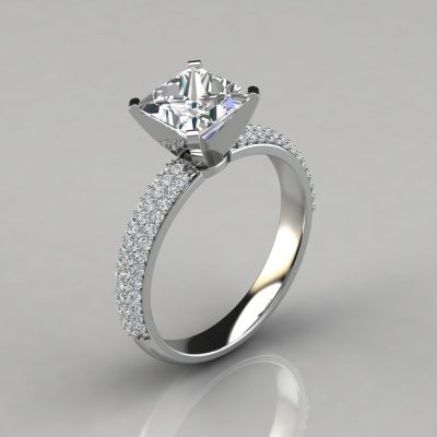 Wide Micro Pave Princess Cut Moissanite Engagement Ring
