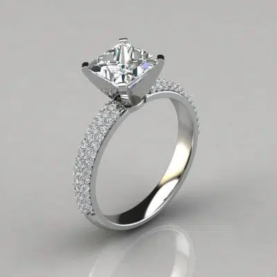 Wide Micro Pave Princess Cut Moissanite Engagement Ring