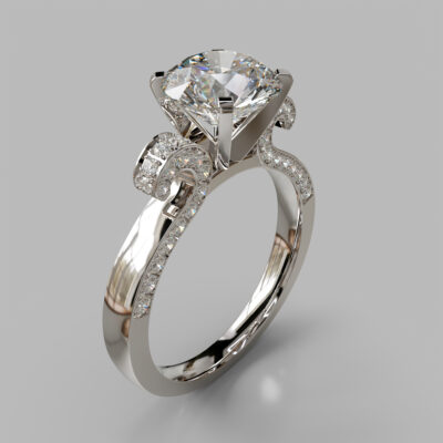 Vintage Floral Design Round Cut Moissanite Engagement Ring
