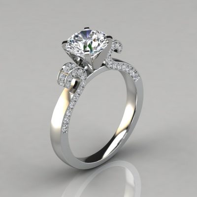 Vintage Floral Design Round Cut Moissanite Engagement Ring