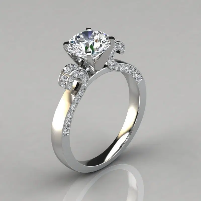 Vintage Floral Design Round Cut Moissanite Engagement Ring
