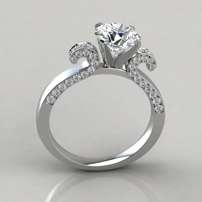 Vintage Floral Design Round Cut Moissanite Engagement Ring