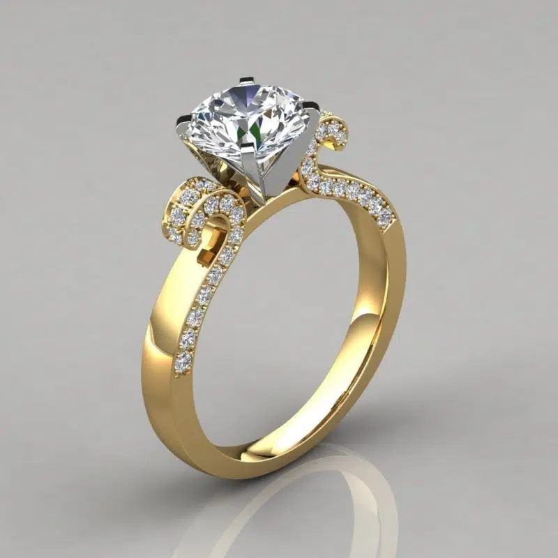 Vintage Floral Design Round Cut Moissanite Engagement Ring