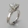 Vintage Floral Design Princess Cut Moissanite Engagement Ring