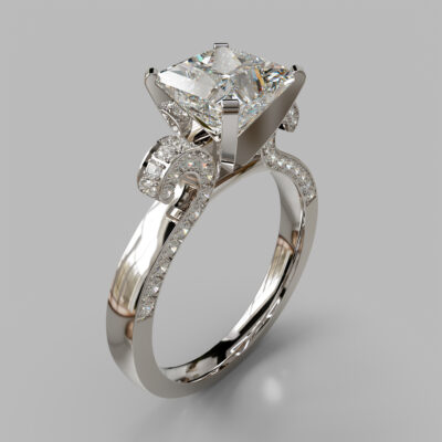 Vintage Floral Design Princess Cut Moissanite Engagement Ring