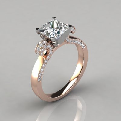 Vintage Floral Design Princess Cut Moissanite Engagement Ring