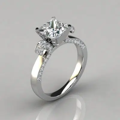 Vintage Floral Design Princess Cut Moissanite Engagement Ring