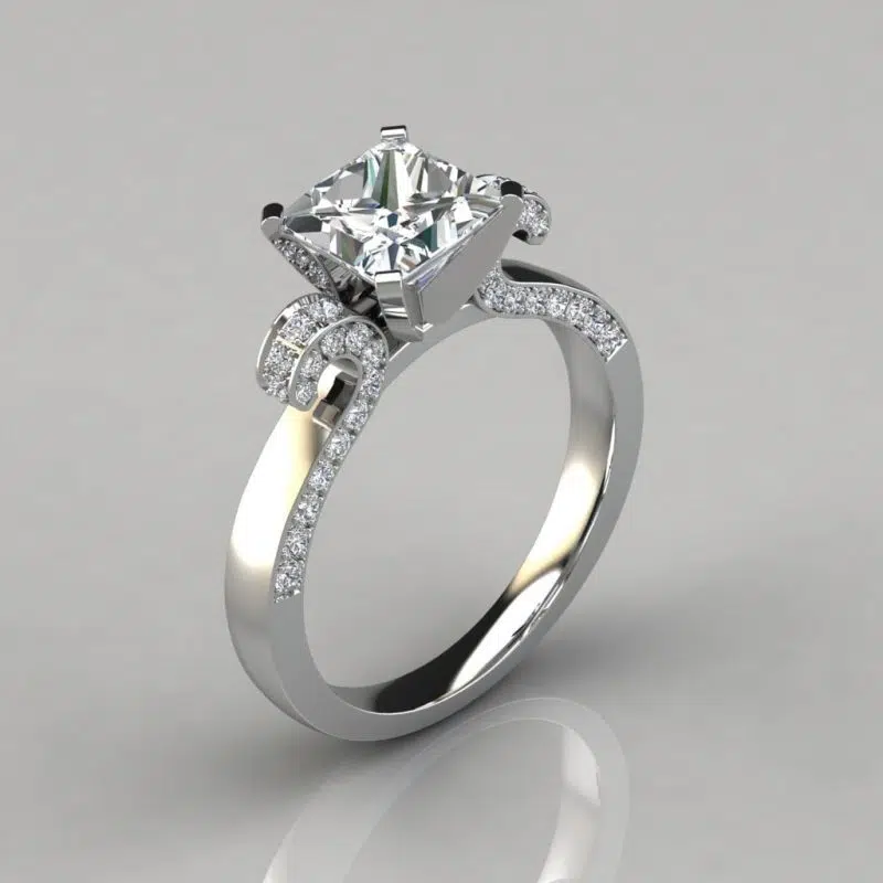 Vintage Floral Design Princess Cut Moissanite Engagement Ring