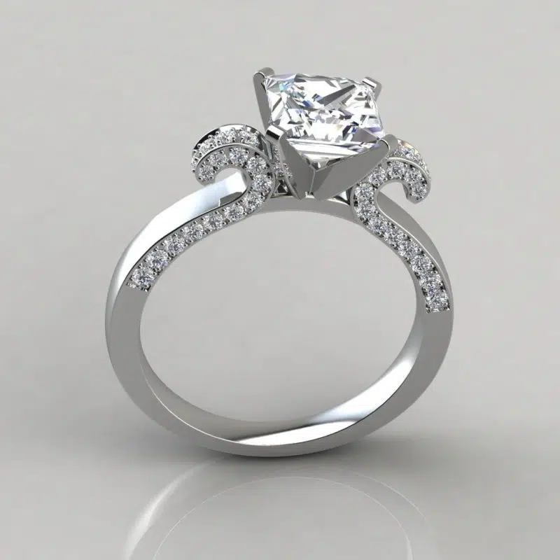 Vintage Floral Design Princess Cut Moissanite Engagement Ring