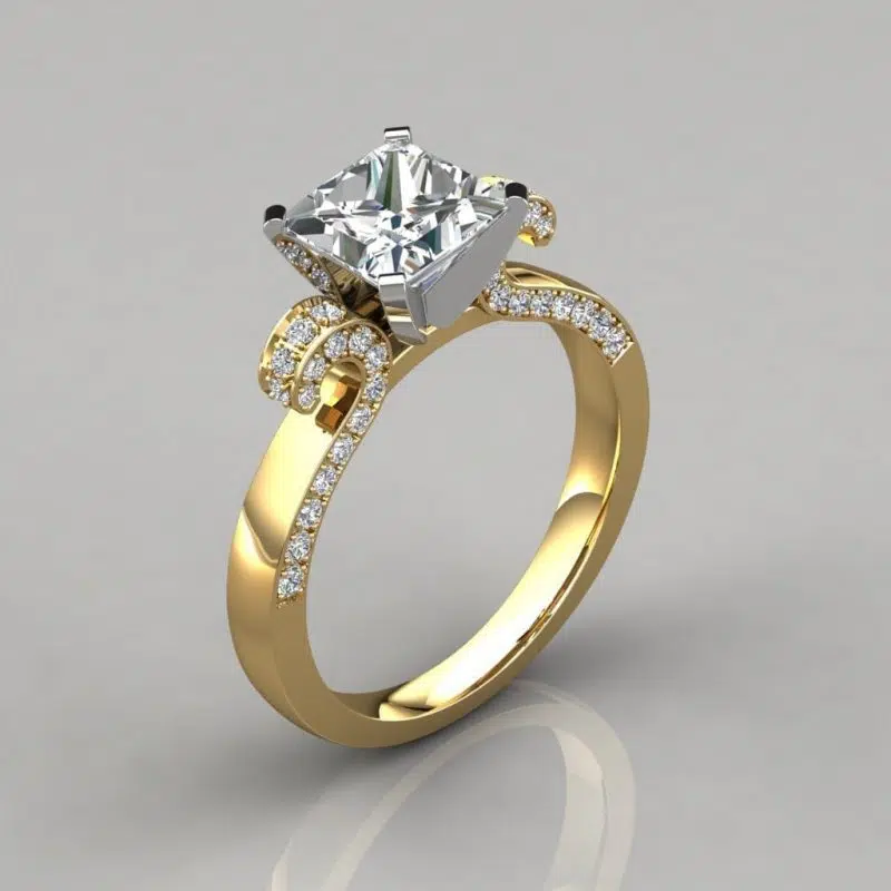 Vintage Floral Design Princess Cut Moissanite Engagement Ring