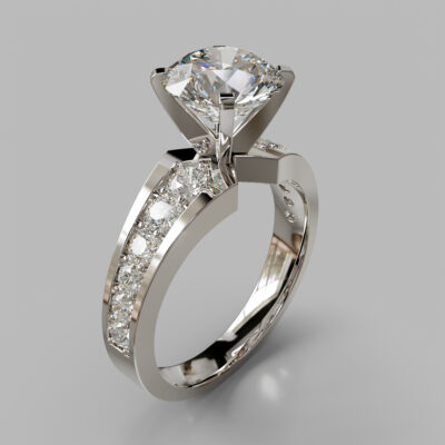 Graduated Pave Round Cut Moissanite Engagement Ring