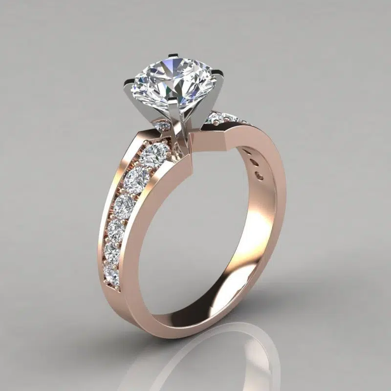 Graduated Pave Round Cut Moissanite Engagement Ring