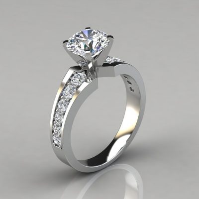Graduated Pave Round Cut Moissanite Engagement Ring