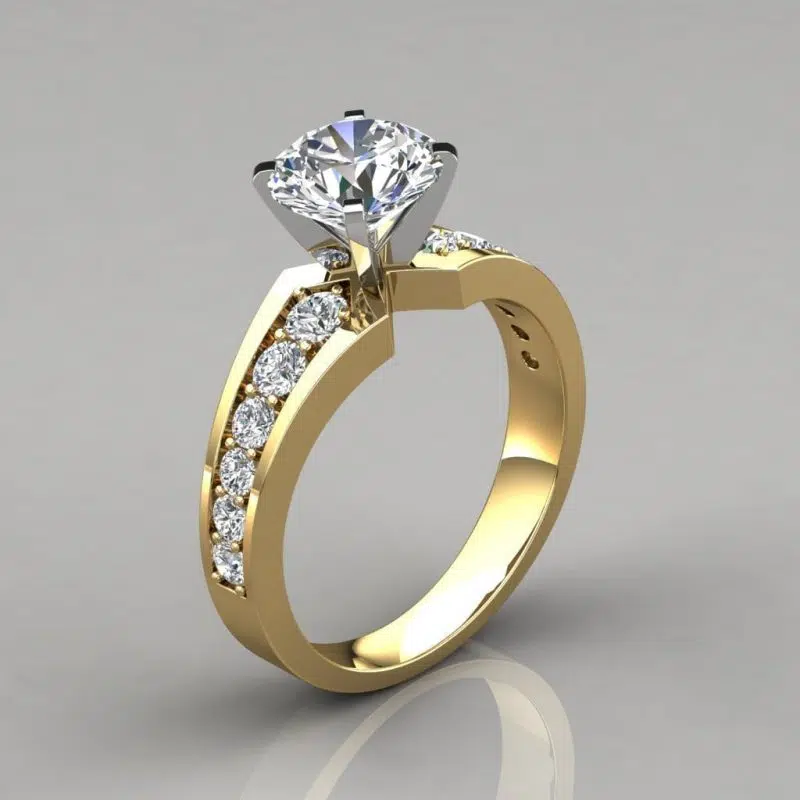 Graduated Pave Round Cut Moissanite Engagement Ring