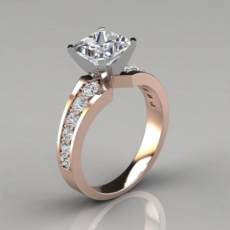 Graduated Pave Princess Cut Moissanite Engagement Ring