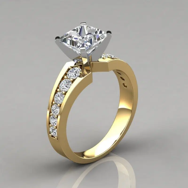 Graduated Pave Princess Cut Moissanite Engagement Ring