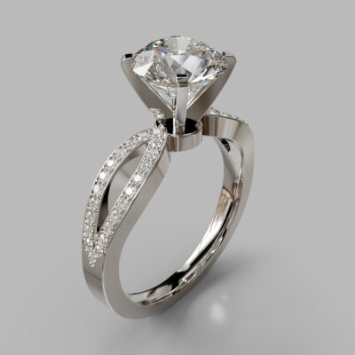 Moissanite Split Shank Engagement Ring With Accents