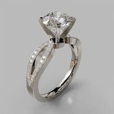 Moissanite Split Shank Engagement Ring With Accents Moissanite Split Shank Engagement Ring With Accents