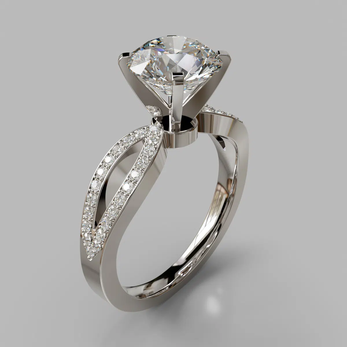 Moissanite Split Shank Engagement Ring With Accents Moissanite Split Shank Engagement Ring With Accents