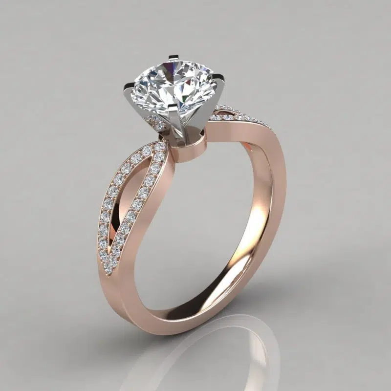 Moissanite Split Shank Engagement Ring With Accents