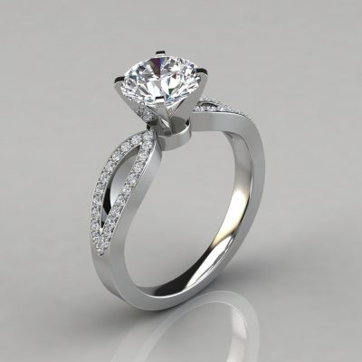 Moissanite Split Shank Engagement Ring With Accents