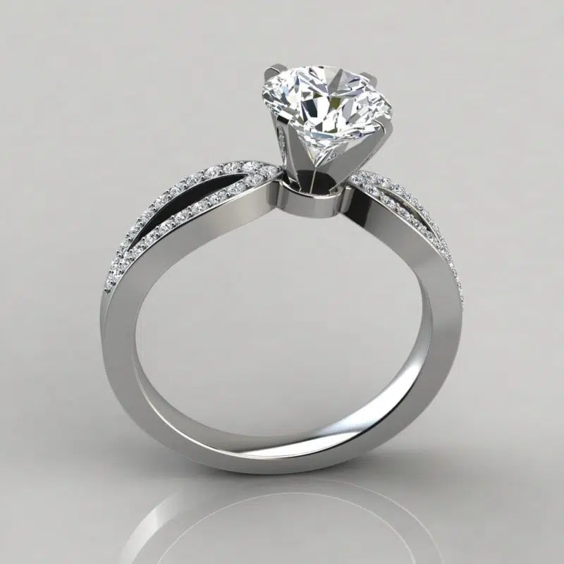 Moissanite Split Shank Engagement Ring With Accents