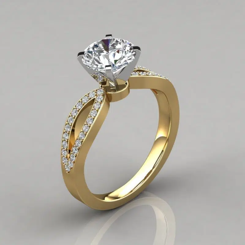 Moissanite Split Shank Engagement Ring With Accents