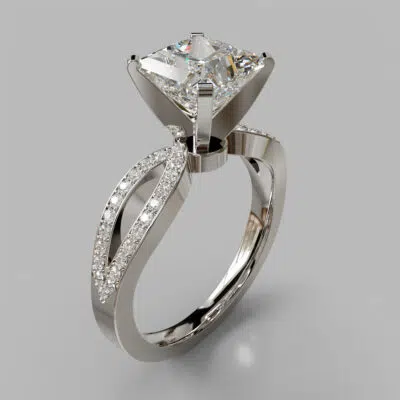 Split Shank Moissanite Engagement Ring With Accents Split Shank Moissanite Engagement Ring With Accents