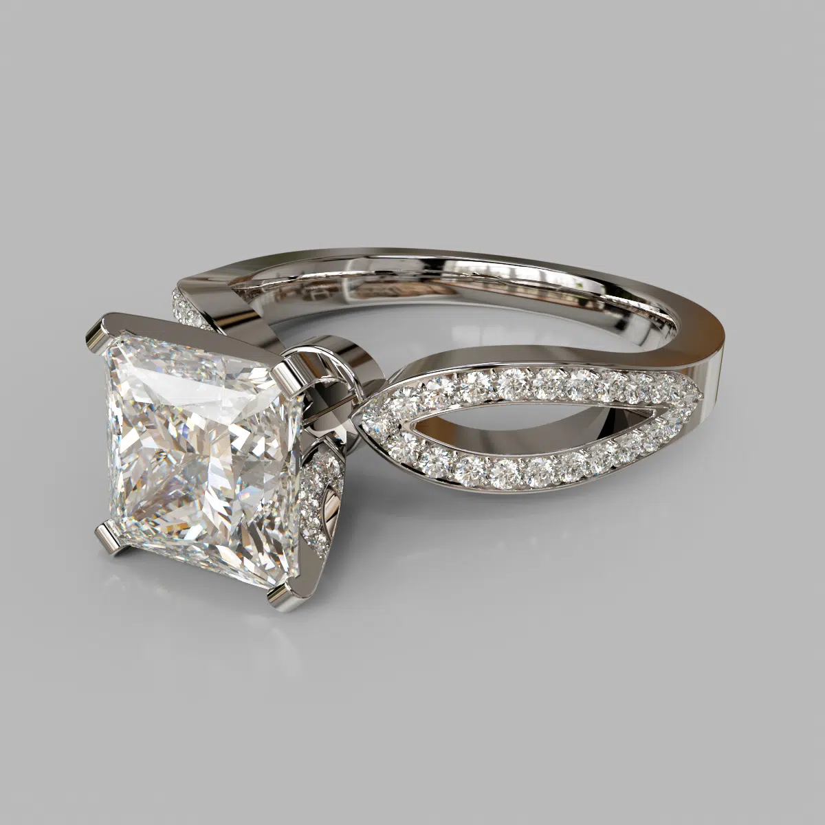 Split Shank Moissanite Engagement Ring With Accents Split Shank Moissanite Engagement Ring With Accents