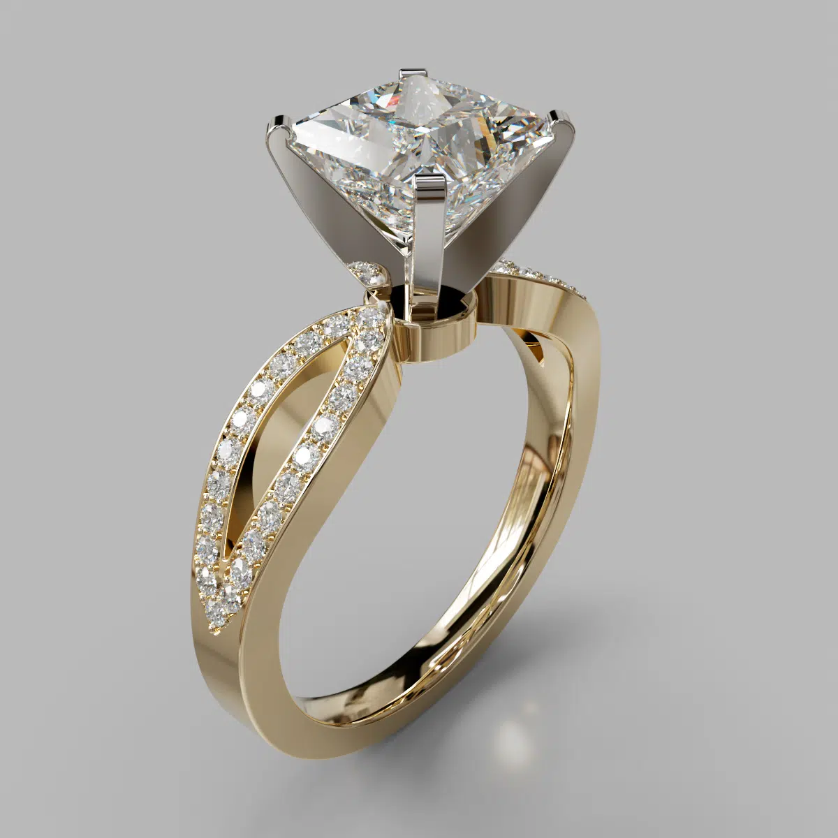 Split Shank Moissanite Engagement Ring With Accents Split Shank Moissanite Engagement Ring With Accents