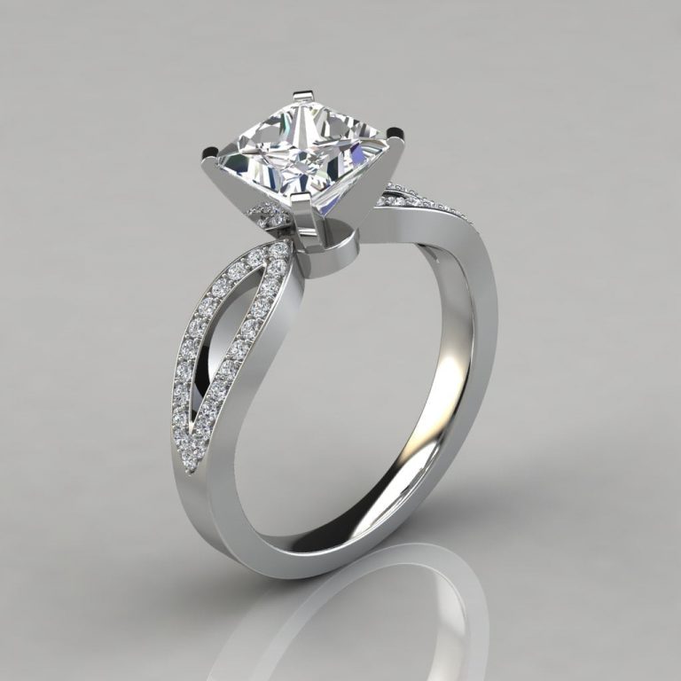 Graduated Pave Princess Cut Moissanite Engagement Ring | Forever Moissanite