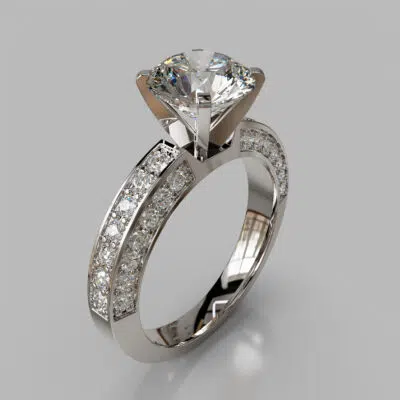 Three Sided Pave Round Cut Moissanite Engagement Ring Three Sided Pave Round Cut Moissanite Engagement Ring