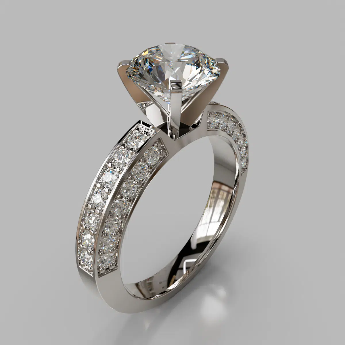 Three Sided Pave Round Cut Moissanite Engagement Ring Three Sided Pave Round Cut Moissanite Engagement Ring