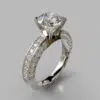 Three Sided Pave Round Cut Moissanite Engagement Ring